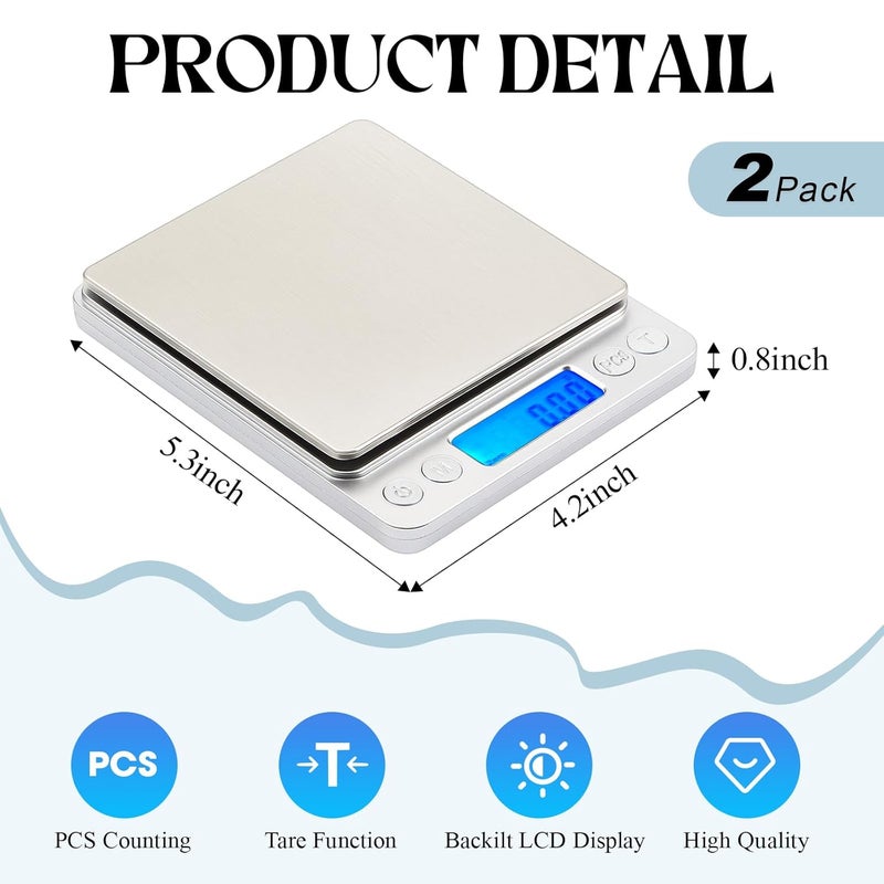 Copkim 2 Pack Digital Gram Scale 500g/0.01g, Portable Jewelry Food Scale with 20g Calibration Weight Accessories, Tweezers, LCD Display High Precision Kitchen Multifunctional Stainless Steel - Image 5